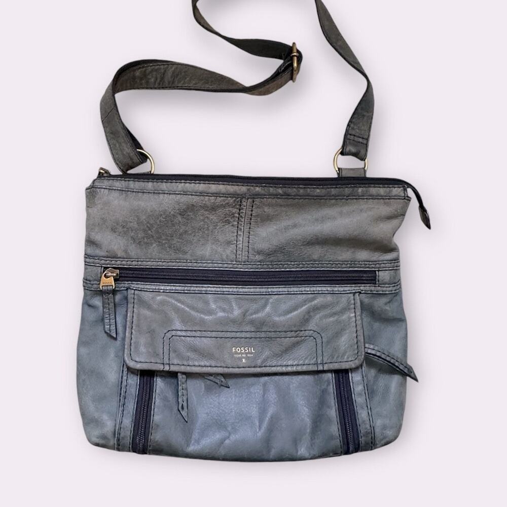 Fossil Aspen Traveler Crossbody Shoulder Bag Metallic Blue Vintage